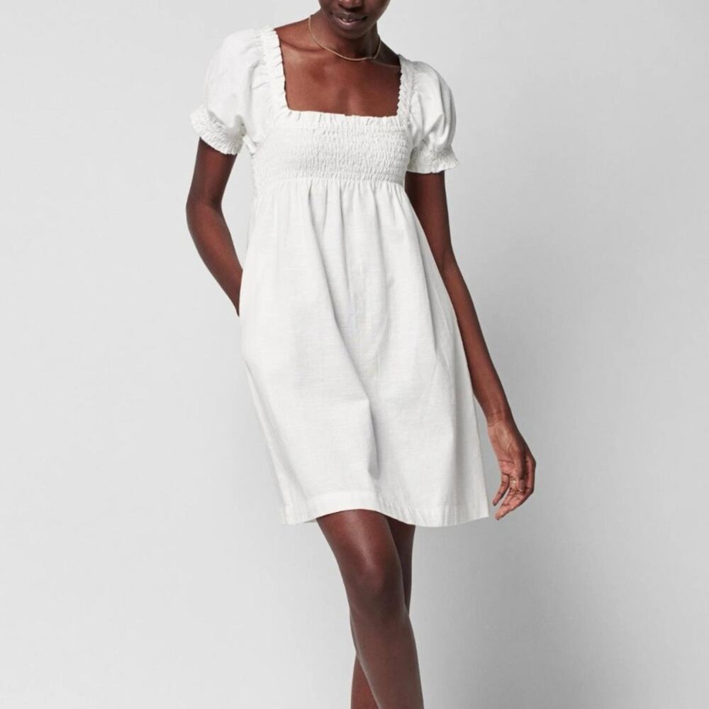 NWT Faherty Ramona Smocked Organic Cotton white Dress sz xs